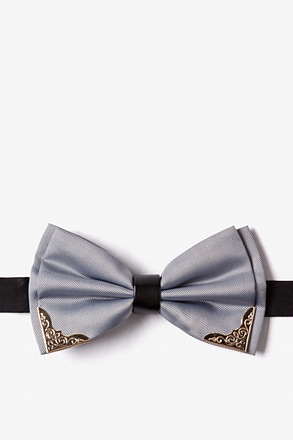 Metal-Tipped Gray Pre-Tied Bow Tie