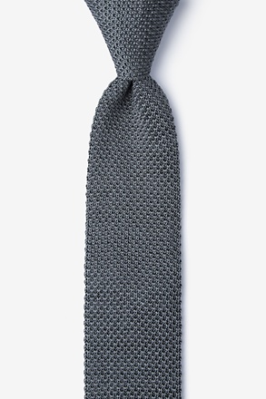 _Classic Solid Gray Knit Skinny Tie_