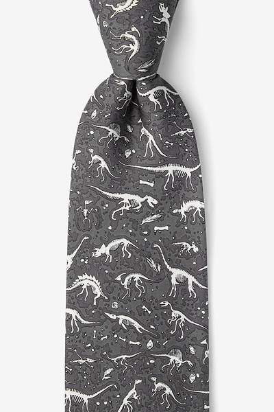 Gray Silk I Dig Fossils Tie
