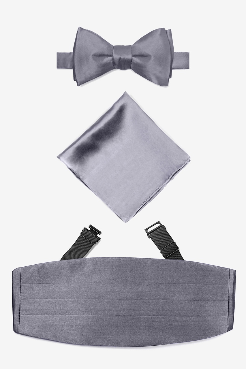 Medium Gray Self Tie Bow Tie Cummerbund Set Photo (0)