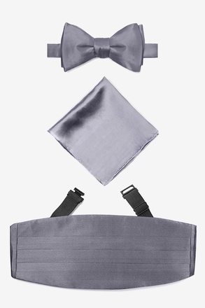 _Medium Gray Self Tie Bow Tie Cummerbund Set_