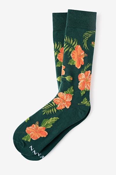 Green Carded Cotton Aloha Beaches Medium-Large Sock