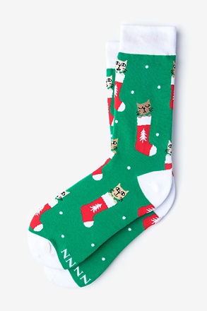 Meowy Christmas Green Small-Medium Sock