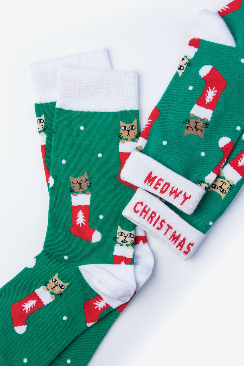 Meowy Christmas Green Women's Sock Photo (1)