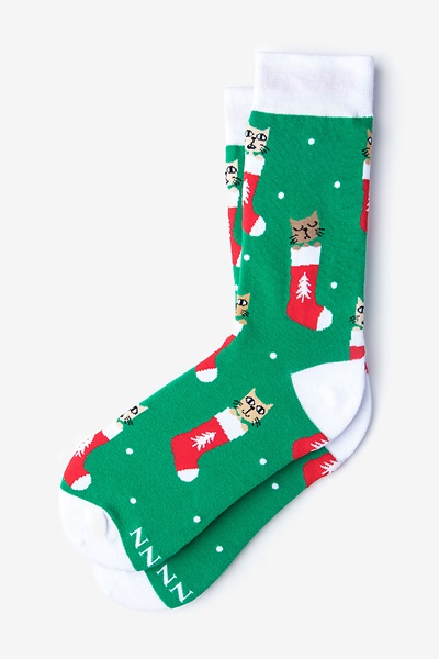 Green Carded Cotton Meowy Christmas Women's Sock | Ties.com
