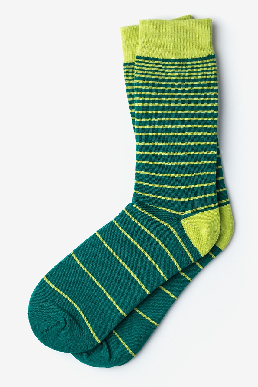 Green Carded Cotton Villa Park Stripe Sock | Ties.com