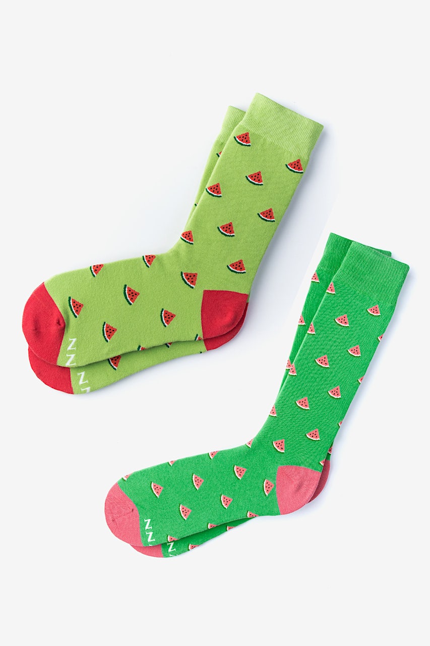 Green Carded Cotton Watermelon His & Hers Socks | Ties.com