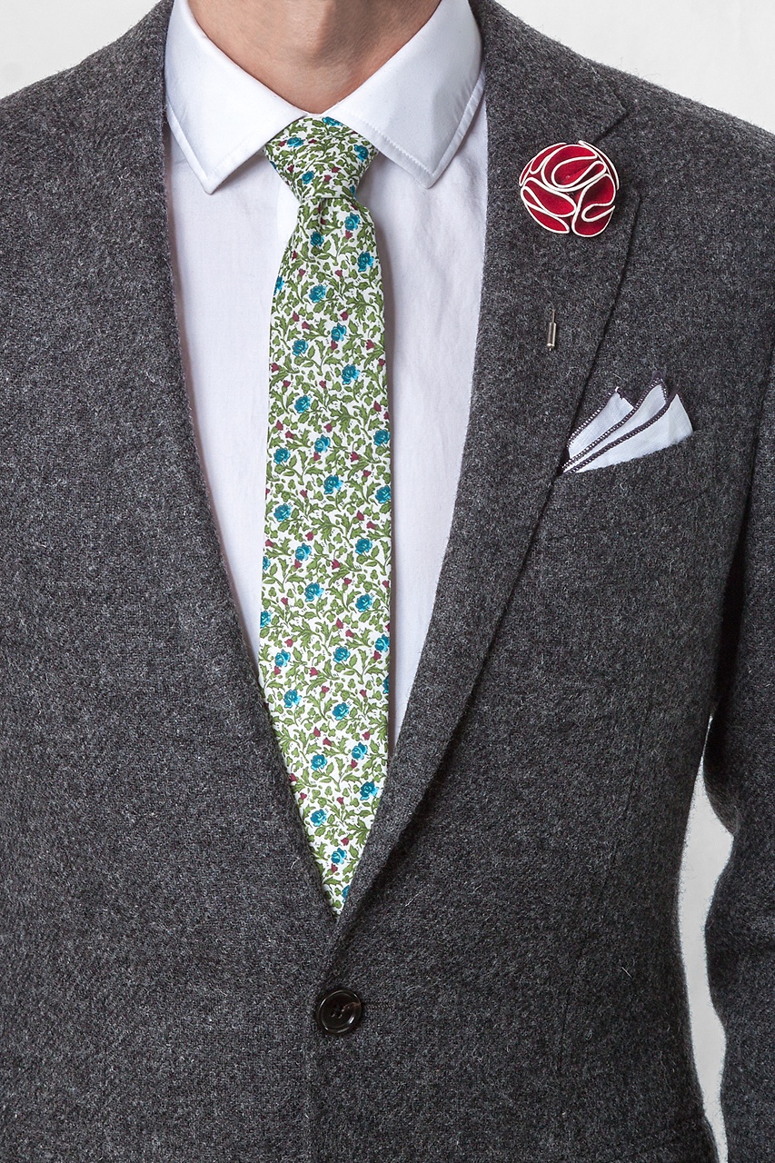 Green Cotton Henderson Floral Skinny Tie
