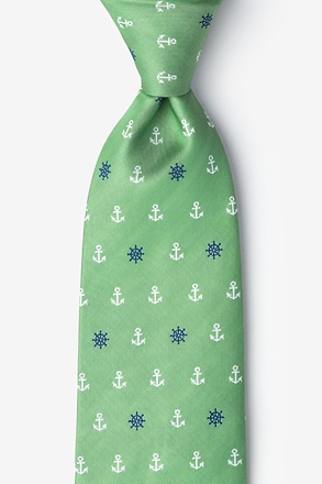 _Anchors & Ships Wheels Green Extra Long Tie_