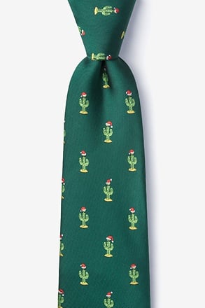 _Christmas Cacti Green Extra Long Tie_
