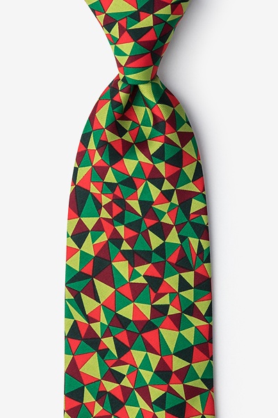Green Microfiber Christmas Kaleidoscope Triangles Tie