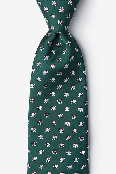 Green Microfiber Christmas Skulls Extra Long Tie