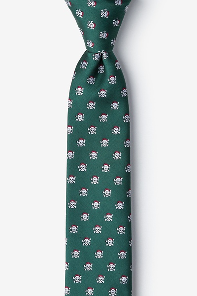 Green Microfiber Christmas Skulls Skinny Tie