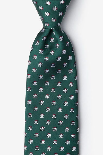 Green Microfiber Christmas Skulls Tie