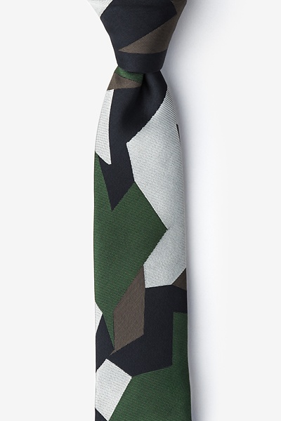 Green Microfiber Geometric Camo Skinny Tie