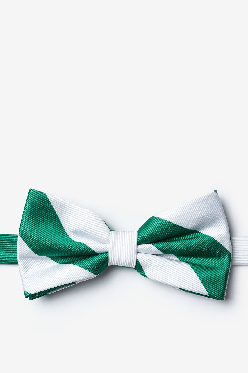 Green & White Stripe Pre-Tied Bow Tie Photo (0)