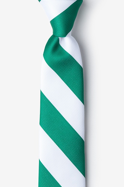 Green Microfiber Green & White Stripe Tie For Boys