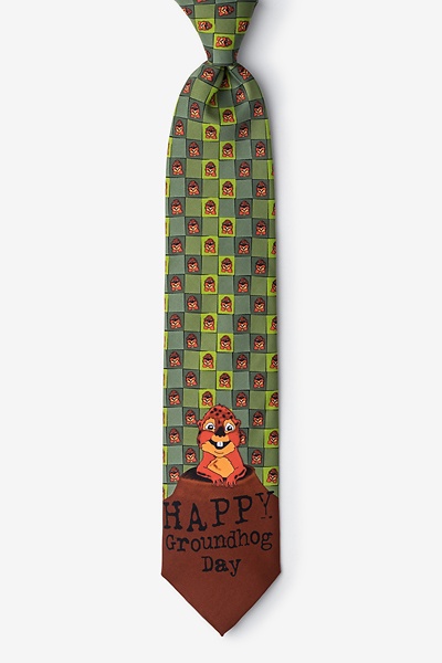 Green Microfiber Groundhog Day Tie