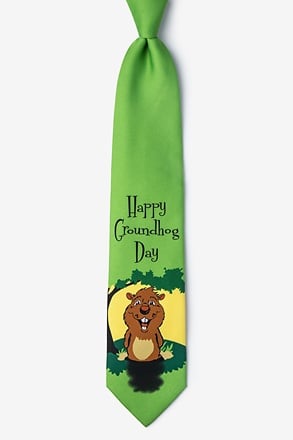 Happy Groundhog Day Green Tie