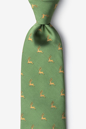 Jumping Reindeer Green Extra Long Tie
