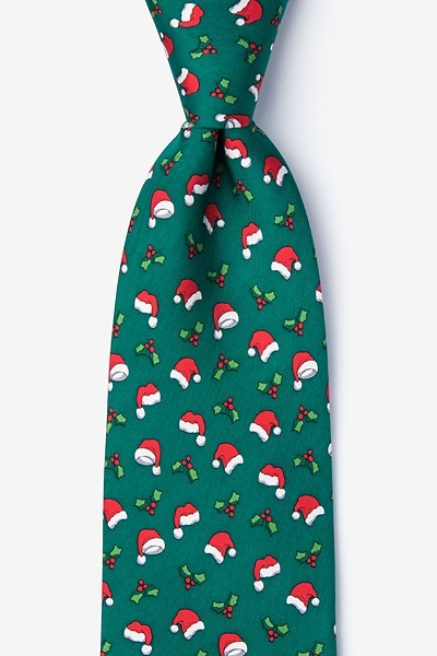 Image of Green Silk Christmas Caps Tie