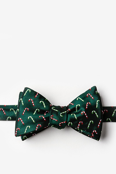 Green Silk Peppermint Print Self-Tie Bow Tie