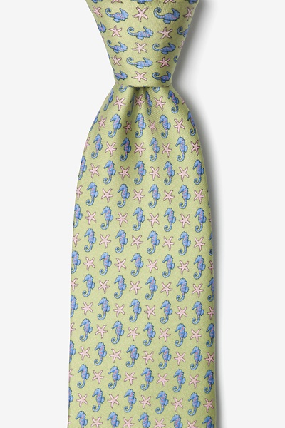 Image of Green Silk Seahorses & Starfish Tie