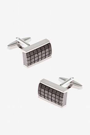 _Framed Rectangle Grid Gunmetal Cufflinks_