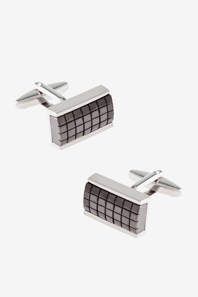 Gunmetal Metal Framed Rectangle Grid Cufflinks
