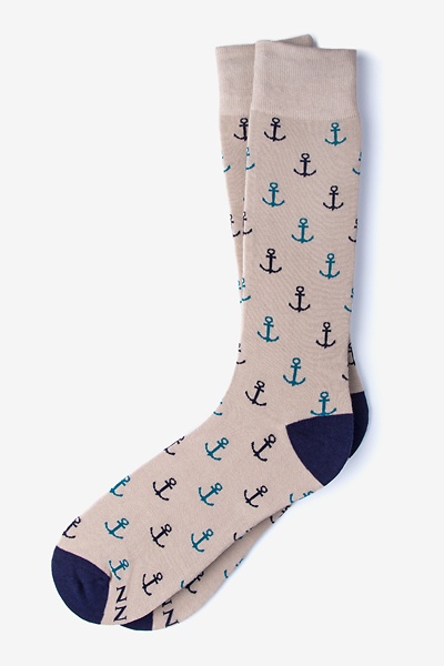 Heather Brown Carded Cotton Stay Anchored Medium-Large Sock