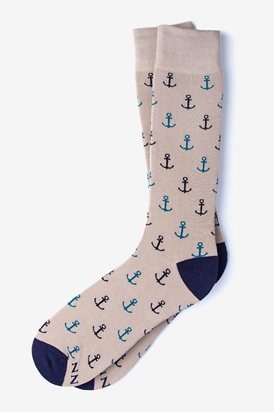 Heather Brown Anchor Sock | Nautical Socks |Ties.com