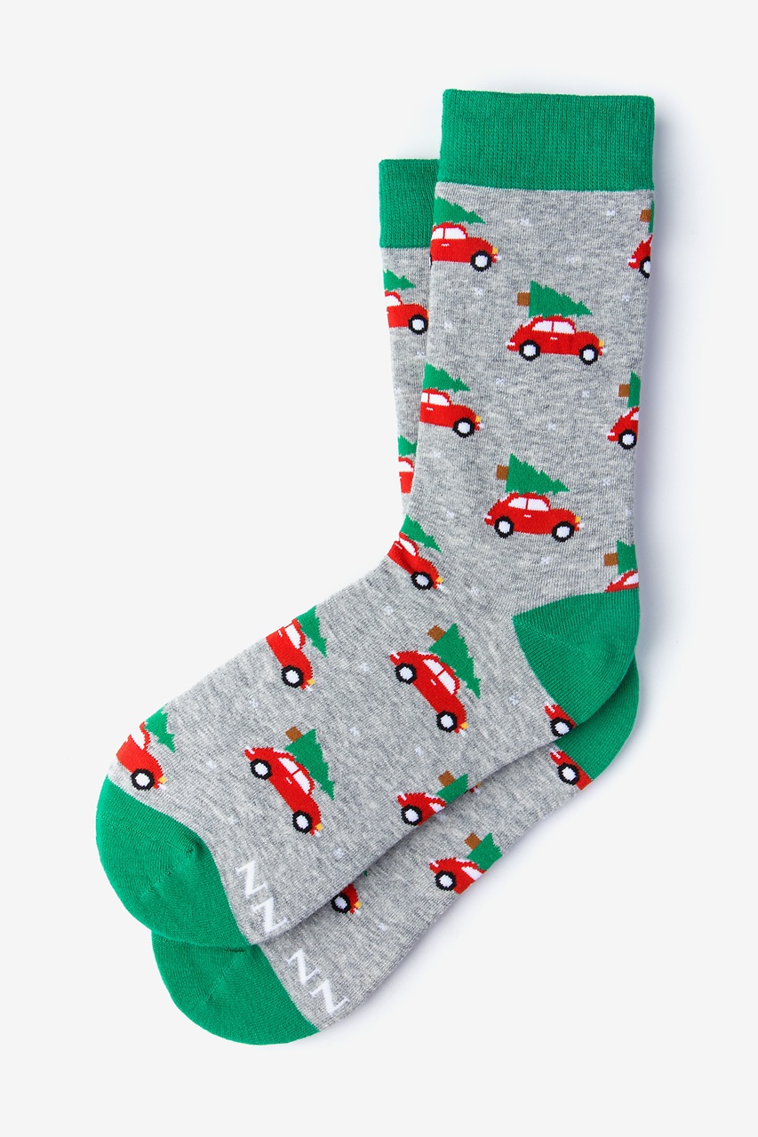 Christmas Tree Car Grey Women's Sock Christmas Sock