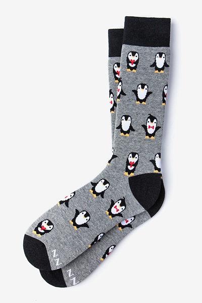 Heather Gray Carded Cotton Penguins are Chill Medium-Large Sock