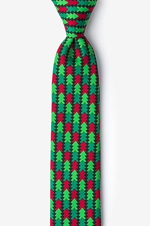 _Christmas Tree Abstract Hunter Green Skinny Tie_