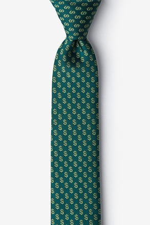 _Dollar Signs Hunter Green Skinny Tie_