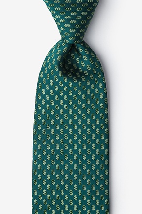 _Dollar Signs Hunter Green Tie_