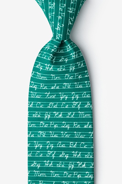 Learning Cursive Extra Long Tie | Green Teacher Necktie | Ties.com
