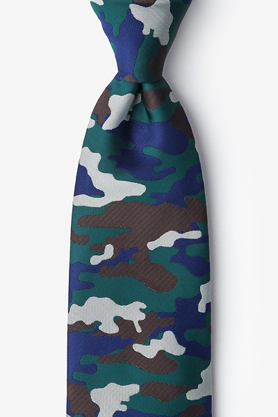 Hunter Green Microfiber Woodland Camo Tie