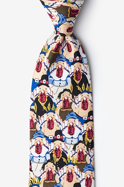 Ivory Microfiber Pilgrims and Indians Tie