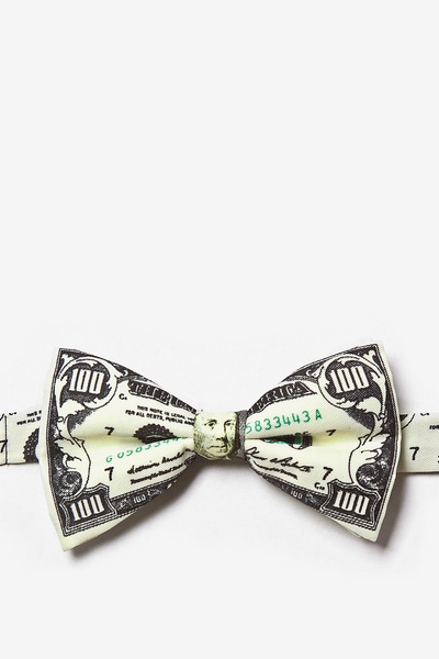 Ivory Polyester $100 Dollar Bill Pre-Tied Bow Tie