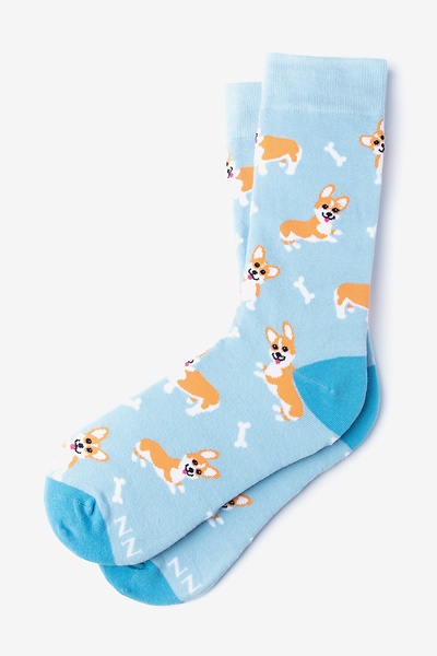 Light Blue Carded Cotton Corgi Gang Women's Sock