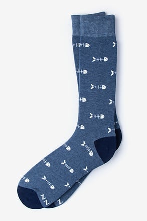 Fish Bone Light Blue Sock