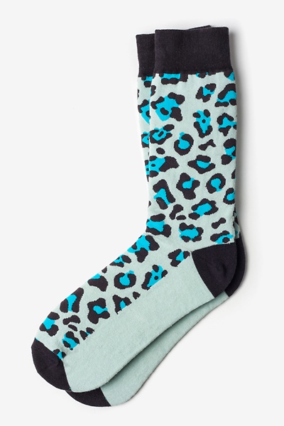 Light Blue Carded Cotton Leopard Print Medium-Large Sock