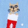 Light Blue Carded Cotton Meowy Christmas Sock