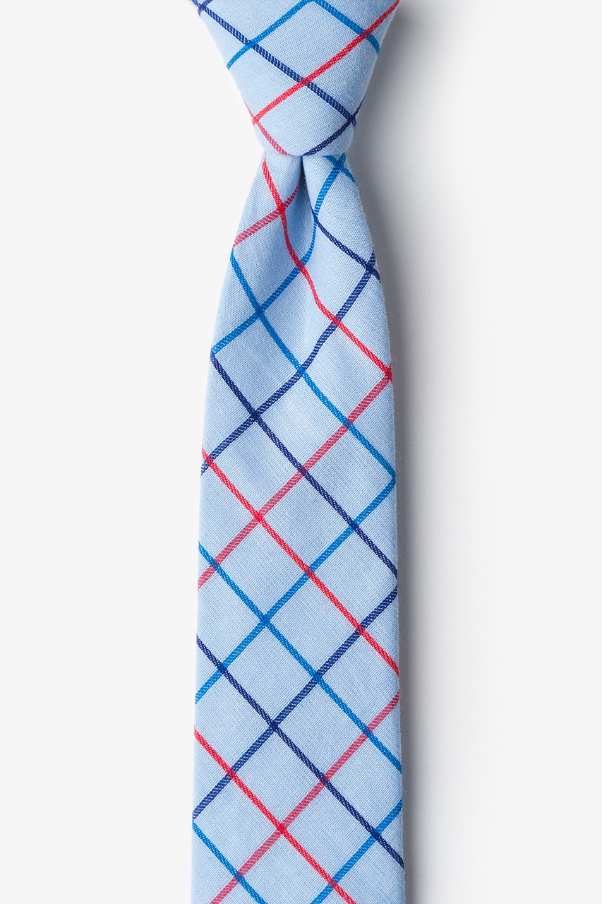 Light Blue Cotton Reece Check Skinny Tie | Ties.com