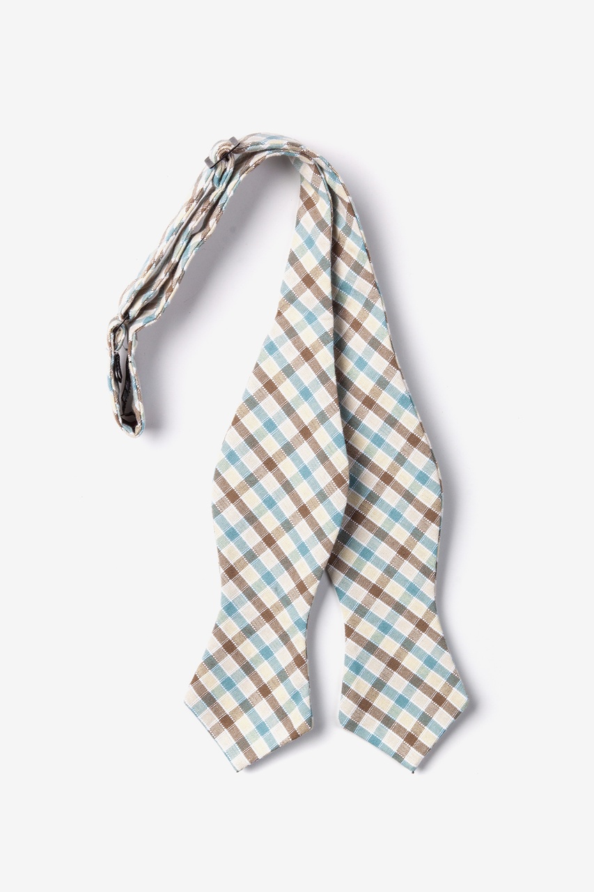 Light Blue Cotton Winston Check Diamond Tip Bow Tie