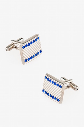 Rhinestones and Ridges Light Blue Cufflinks