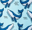 Light Blue Microfiber Blue Whales Extra Long Tie