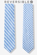 Two Sided Stripe and Check Light Blue Skinny Tie Photo (0)