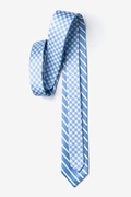 Two Sided Stripe and Check Light Blue Skinny Tie Photo (1)